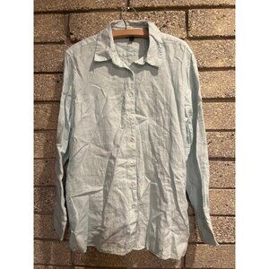 Brooks Brothers Light Blue Linen Button-Down Shirt Womens Size 12 Made In Thaila